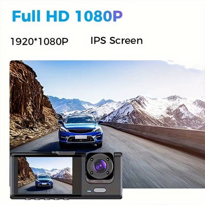 1080P Car Dash Cam with 32G Loop Recording Car DVR IPS Screen 3 Channel Cameras IR Night Vision Wide Angle Dashboard Recorder