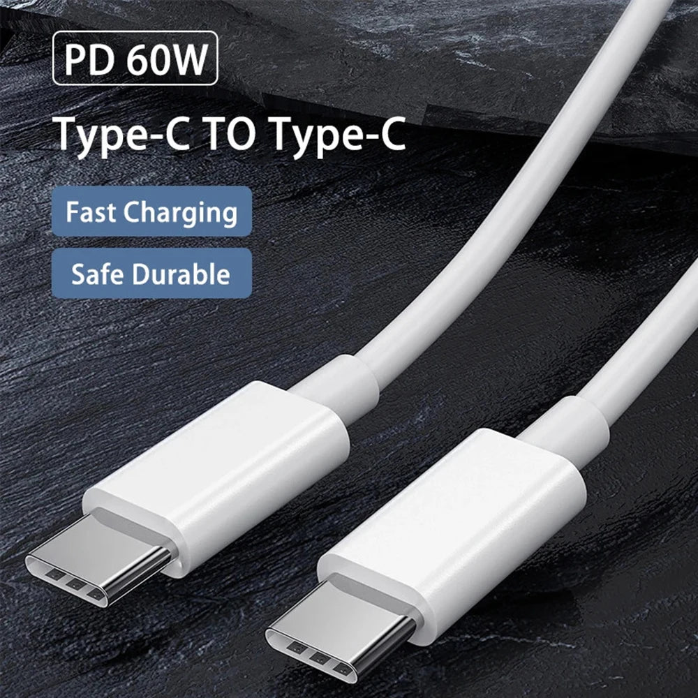 PD 60W USB C to USB Type C Cable Fast Charge Data Cable for Iphone 15 15Pro Huawei Samsung Xiaomi Data Line White 1M 2M 3M