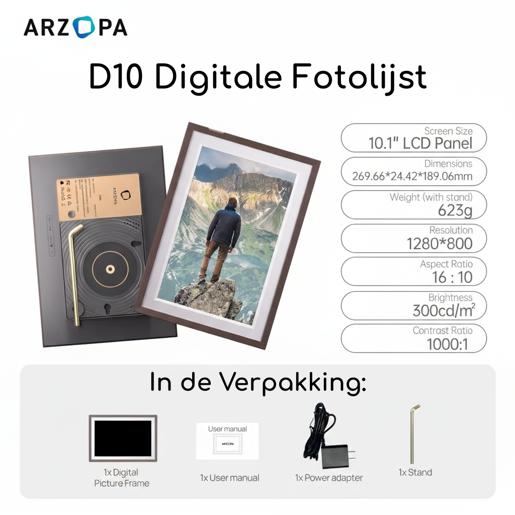 10,1 Inch Digitale Fotolijst – Slimme Wifi Photo Frame met 32GB Opslag