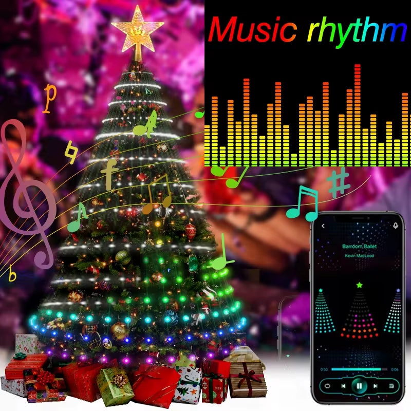 2025 New Christmas Tree Color Light Garland LEDRGB Glowing IC String Lights Bluetooth Control Function Christmas Decorative Lamp
