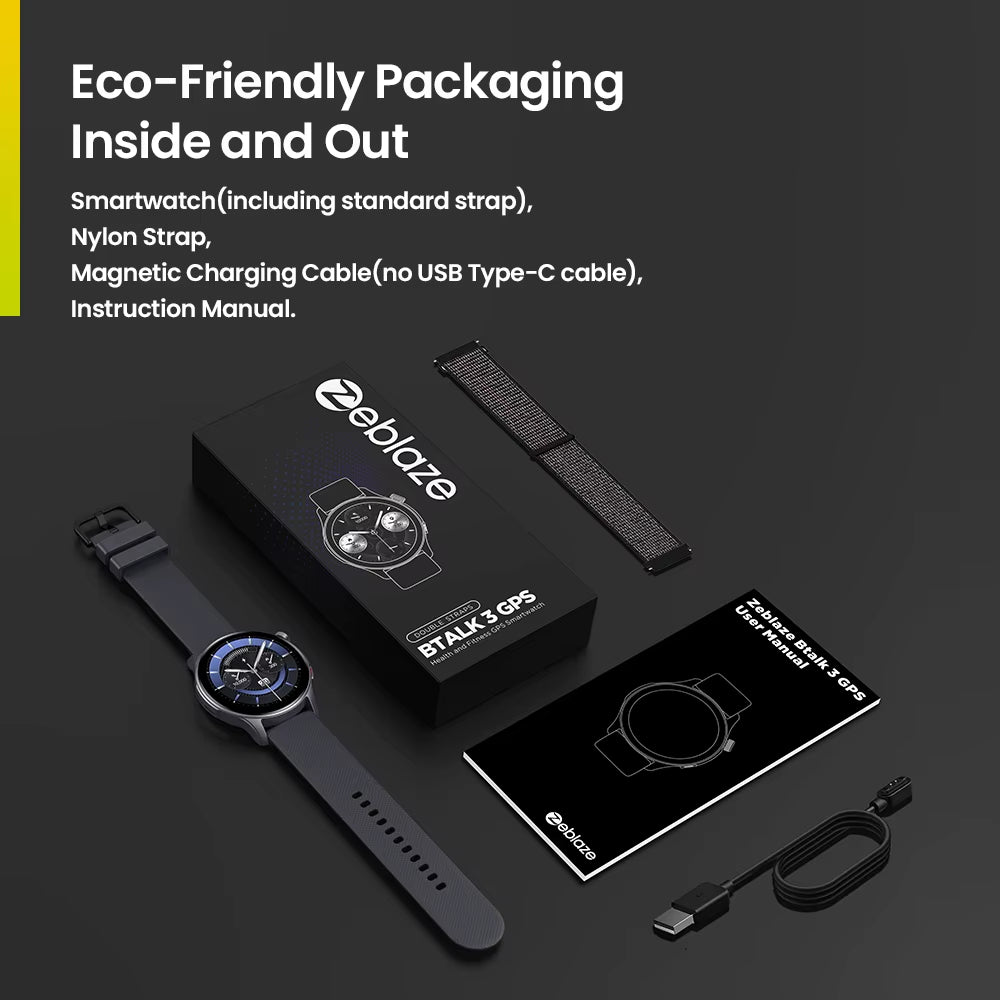 New  Btalk 3 GPS Smartwatch 1.43" AMOLED Screen Dual Straps Make/Answer Phone Calls Heart Rate Spo2 Stress Tracking Watch