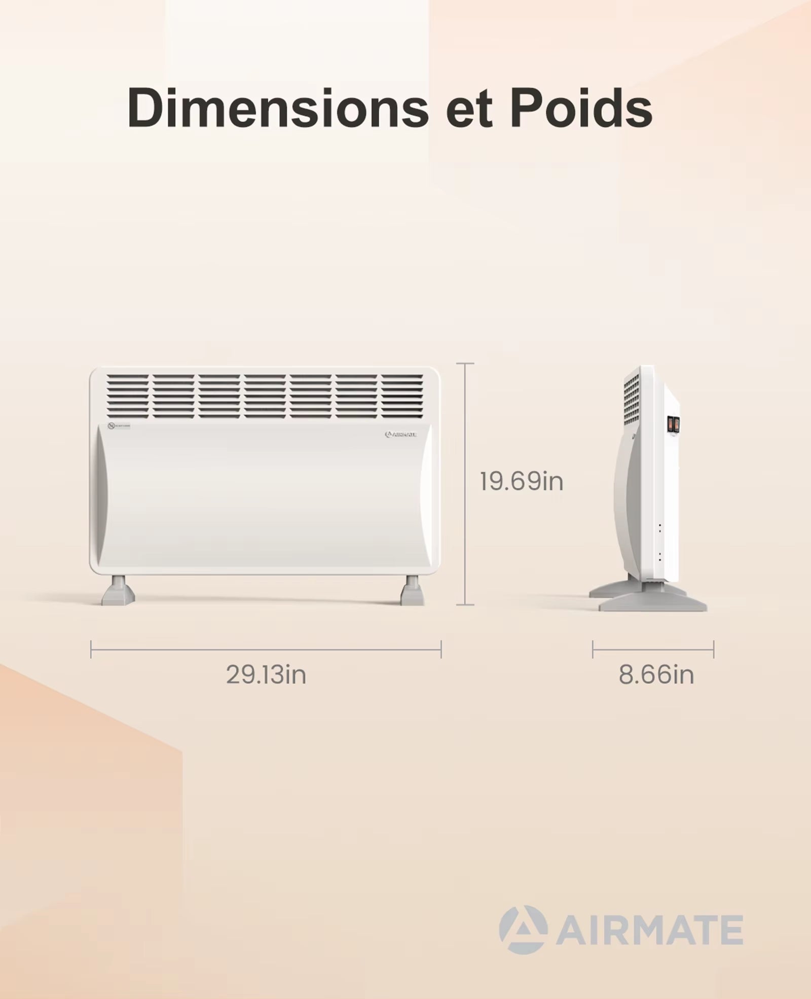 AIRMATE Grote Elektrische Kachel – 1500W Convectie Verwarming