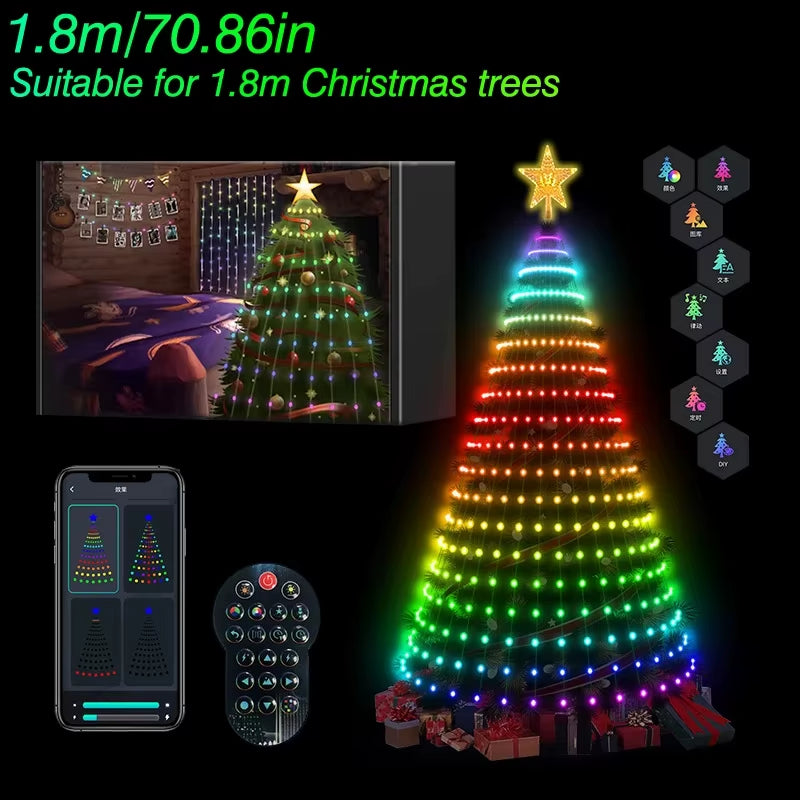RGB LED Kerstboom Lichtsnoer – Met Bluetooth & Besturing via Mobiele App