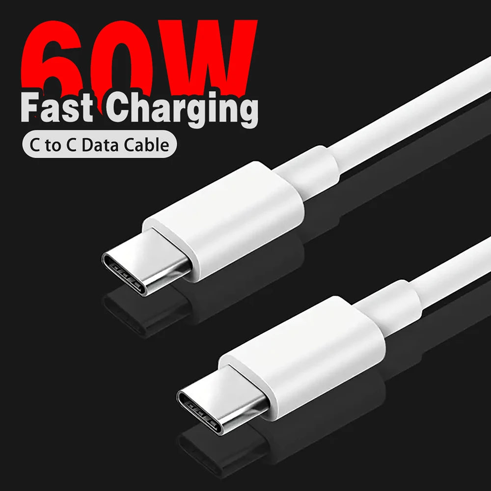 PD 60W USB C to USB Type C Cable Fast Charge Data Cable for Iphone 15 15Pro Huawei Samsung Xiaomi Data Line White 1M 2M 3M