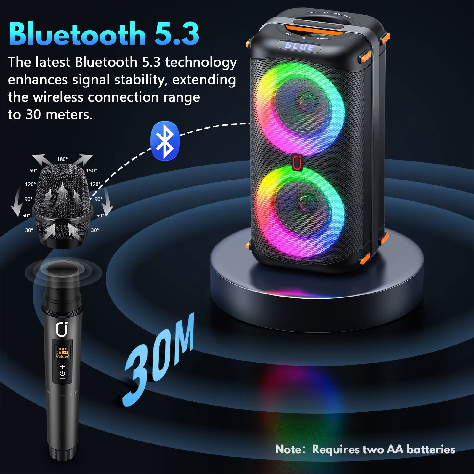 T27 Wireless Bluetooth Speaker, Karaoke Machine with 2 Microphone, Home Karaoke Party Speaker with Led Light