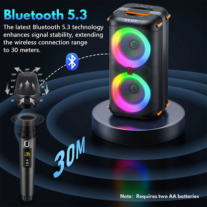 T27 Wireless Bluetooth Speaker, Karaoke Machine with 2 Microphone, Home Karaoke Party Speaker with Led Light