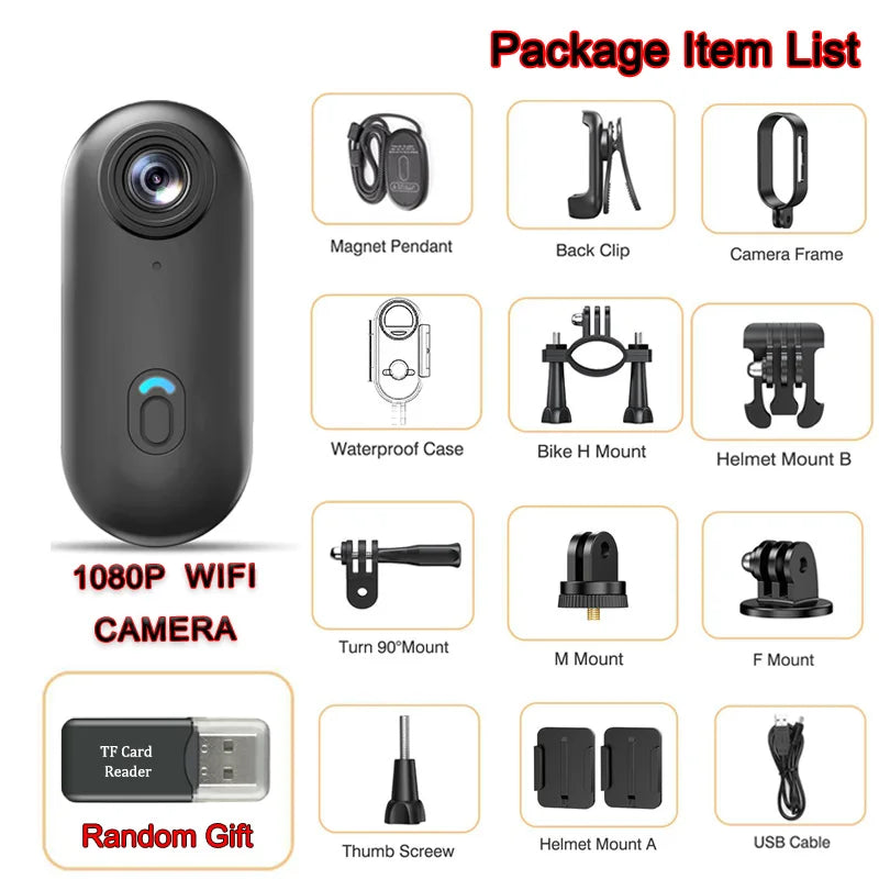 Wireless Mini Action Camera – Compacte Body-, Helm- en Fietscamera – 1080p/4K 