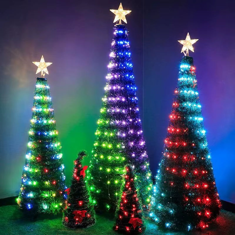 2025 New Christmas Tree Color Light Garland LEDRGB Glowing IC String Lights Bluetooth Control Function Christmas Decorative Lamp