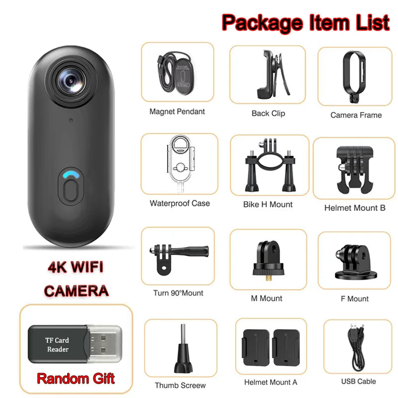 Wireless Mini Action Camera – Compacte Body-, Helm- en Fietscamera – 1080p/4K 