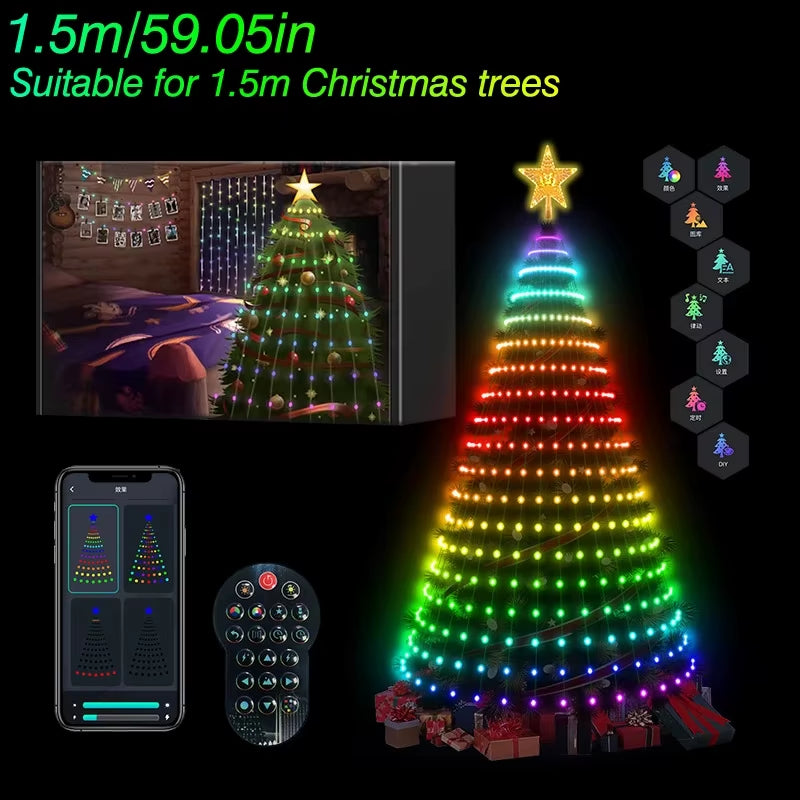 2025 New Christmas Tree Color Light Garland LEDRGB Glowing IC String Lights Bluetooth Control Function Christmas Decorative Lamp