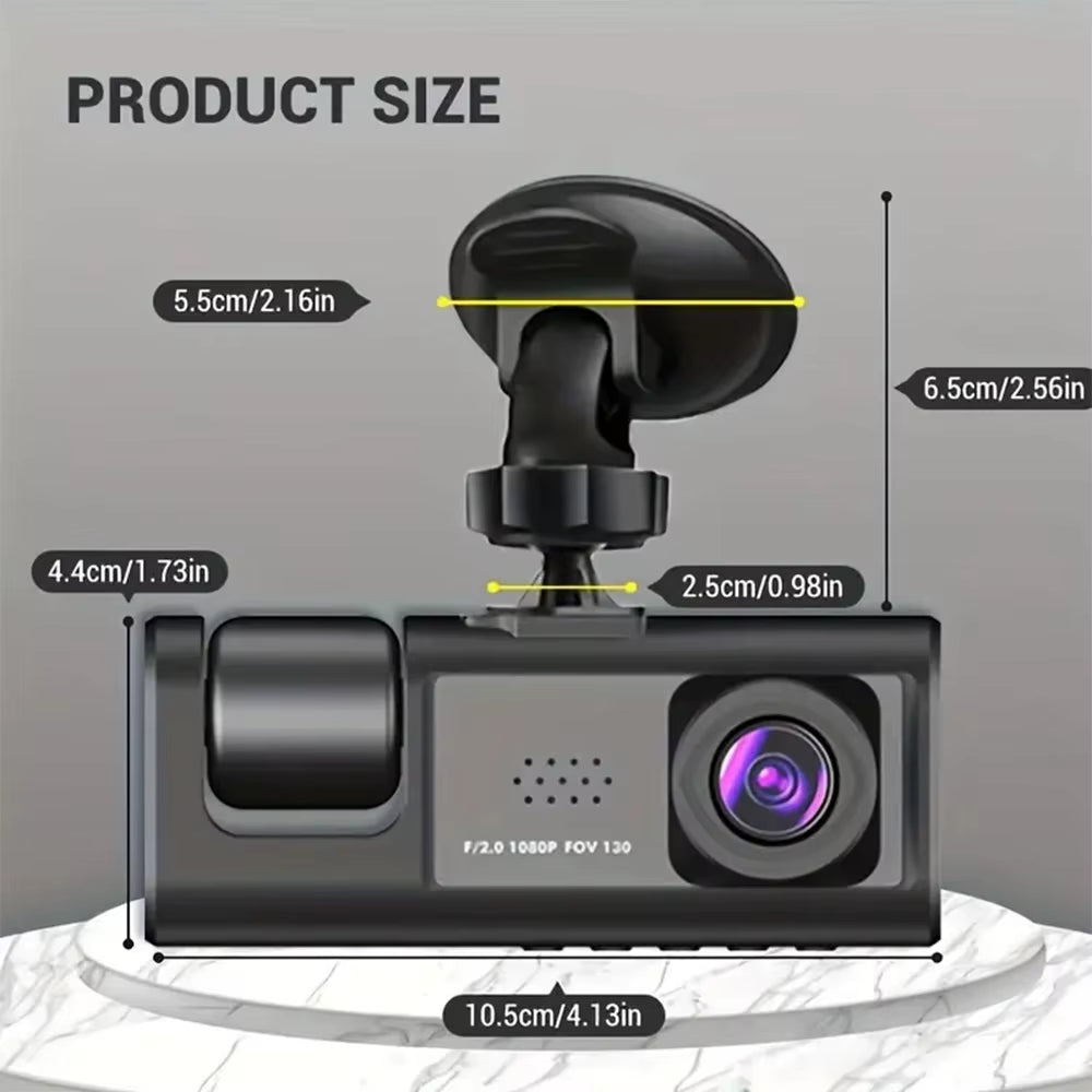 1080P Car Dash Cam with 32G Loop Recording Car DVR IPS Screen 3 Channel Cameras IR Night Vision Wide Angle Dashboard Recorder