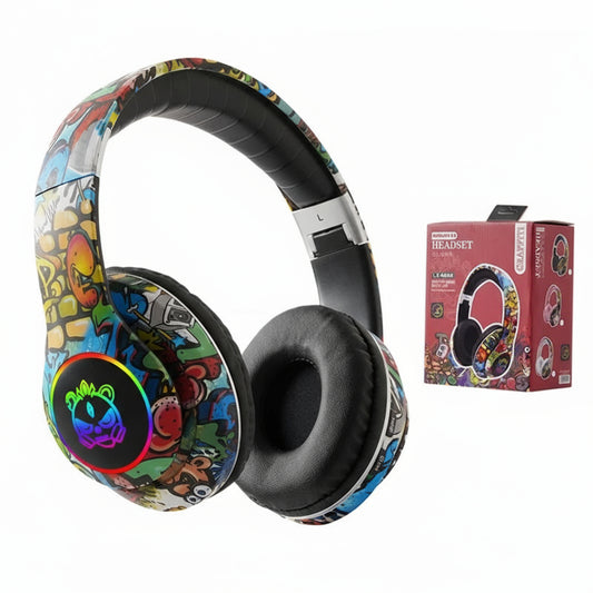 Graffiti Bluetooth Headphones Wireless RGB LED Light Gaming Headsets with Mic Low Latency for Kids Boy Girl Gift Support TF Card